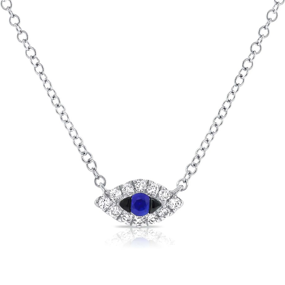 Necklaces Ritani | 14Kt Gold 0.08 Ctw Diamond & Sapphire Evil Eye Necklace