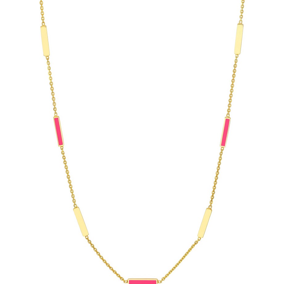 Necklaces Ritani | 14Kt Gold Neon Pink Enamel Alternating Bar Necklace