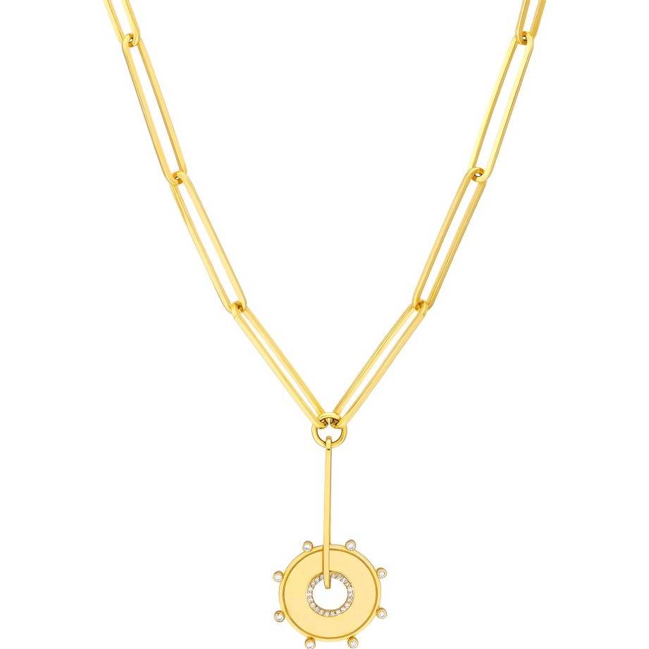 Necklaces Ritani | 14Kt Gold 0.20 Ctw Diamond Disk Medallion Paper Clip Lariat Necklace