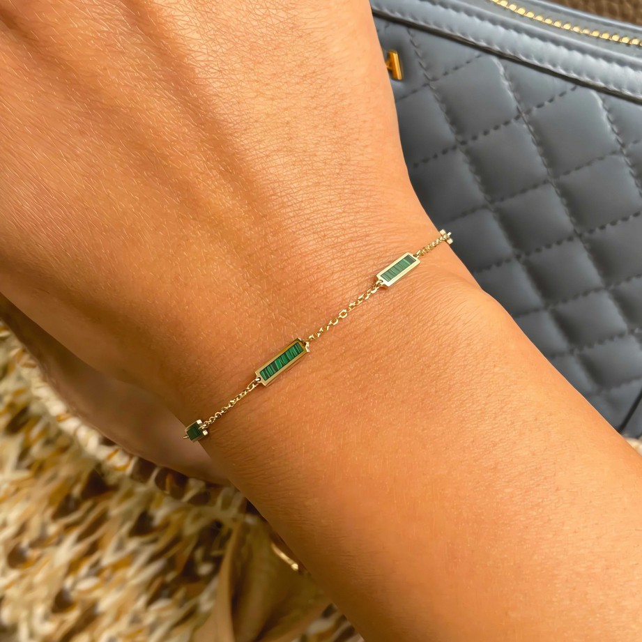 Bracelets Ritani | 14Kt Gold Malachite Station Bar Bracelet