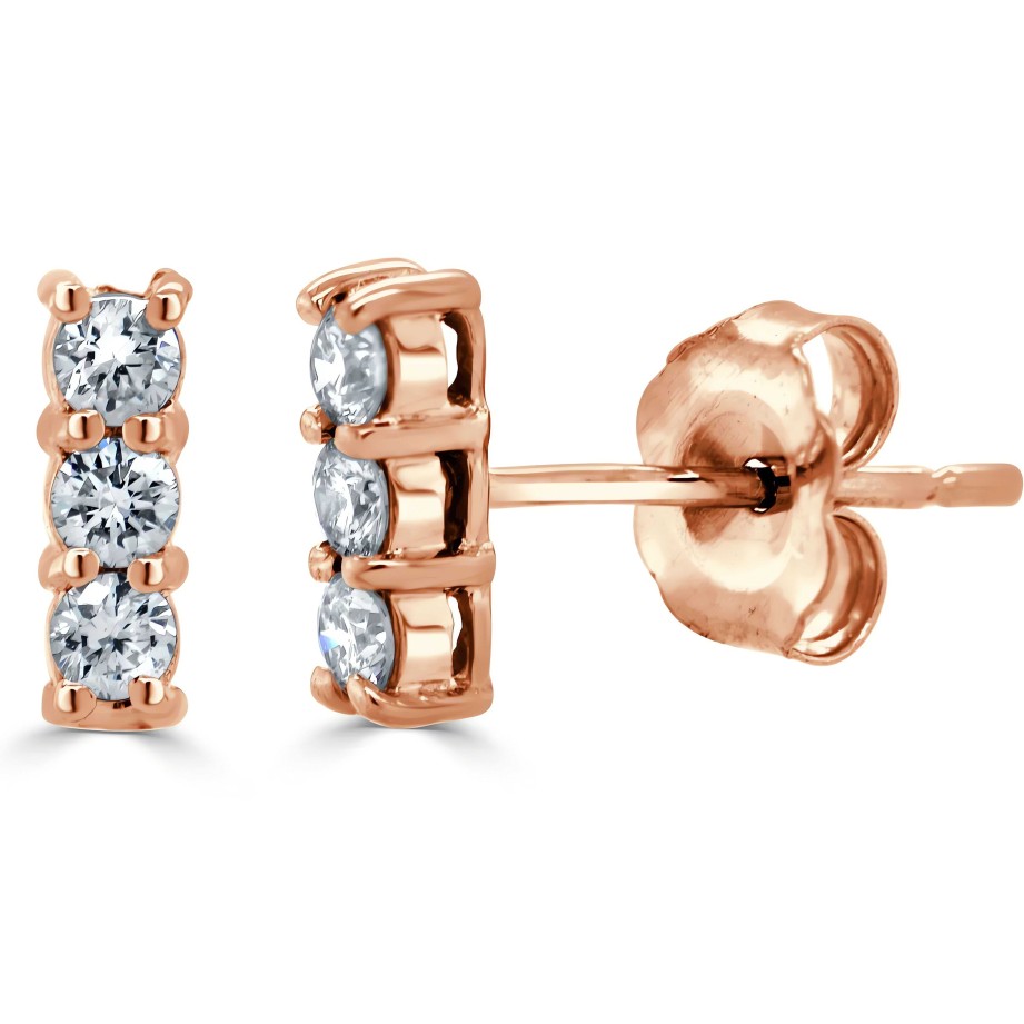 Earrings Ritani | 14Kt Gold 0.25 Ctw Three Stone Diamond Bar Earrings