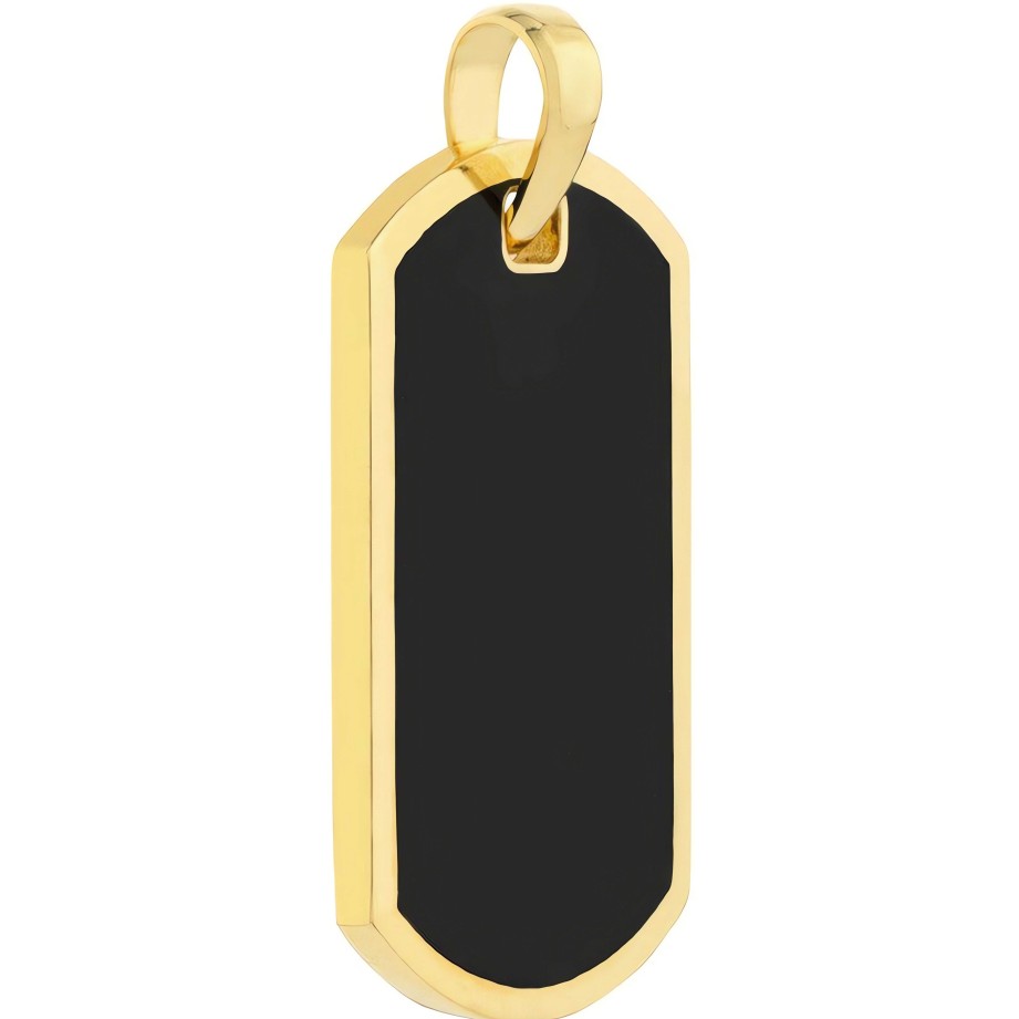 Men'S Jewelry Ritani | Men'S 14Kt Gold Fancy Black Enamel Dog Tag With Border Pendant