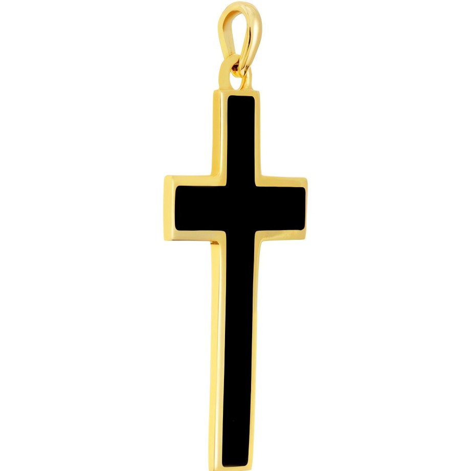 Men'S Jewelry Ritani | Men'S 14Kt Gold Black Enamel Cross Pendant