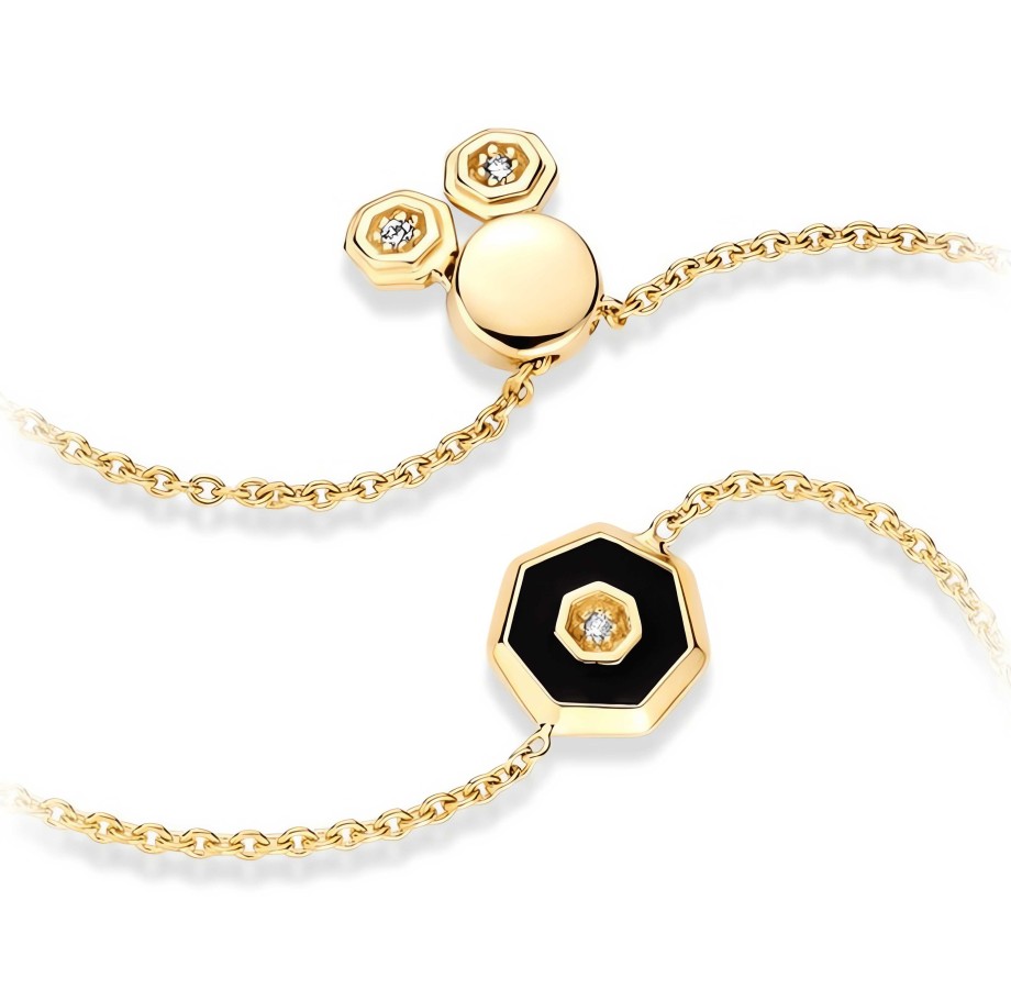 Bracelets Ritani | 14Kt Gold 0.01 Ctw Diamond & Black Enamel Heptagon Bolo Bracelet