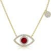 Necklaces Ritani | 14Kt Gold 0.46 Ctw Diamond & Ruby Evil Eye With Diamond Disc Necklace