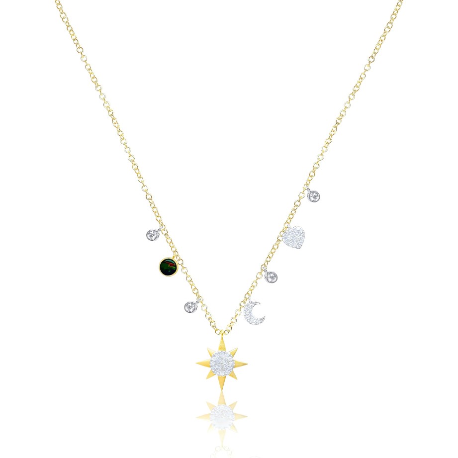 Necklaces Ritani | Meira T 14Kt Gold 0.18 Ctw Dainty Diamond & Opal Starburst Necklace