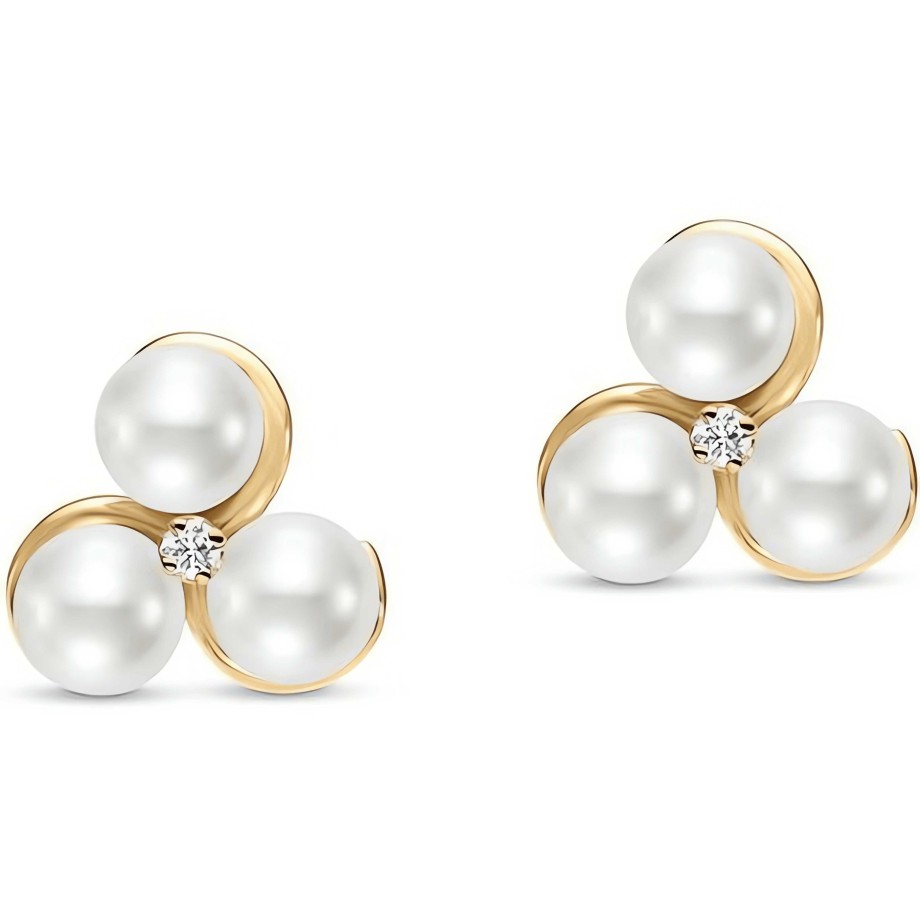 Earrings Ritani | 14Kt Gold Freshwater Pearl And Diamond Stud Earrings