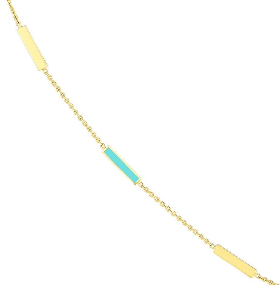 Necklaces Ritani | 14Kt Gold Turquoise Enamel Alternating Bar Necklace