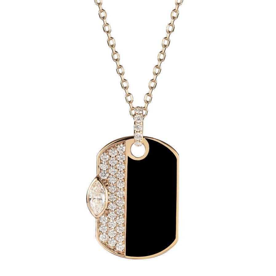 Necklaces Ritani | 18Kt Rose Gold 0.51 Ctw Black Enamel Diamond Dog Tag Necklace