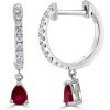 Earrings Ritani | 14Kt Gold 0.54 Ruby & Diamond Dangle Huggie Earrings