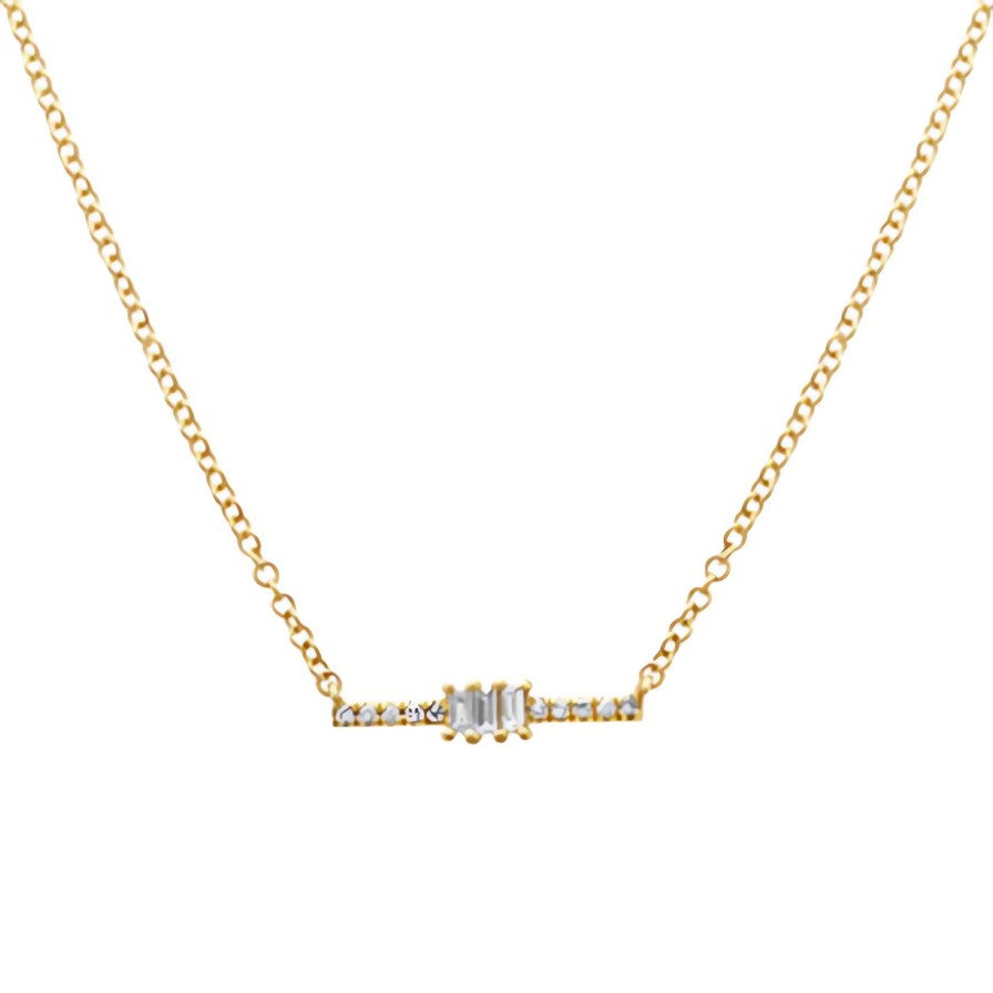 Necklaces Ritani | 14Kt Yellow Gold 0.08 Ctw Round & Baguette Diamond Bar Necklace