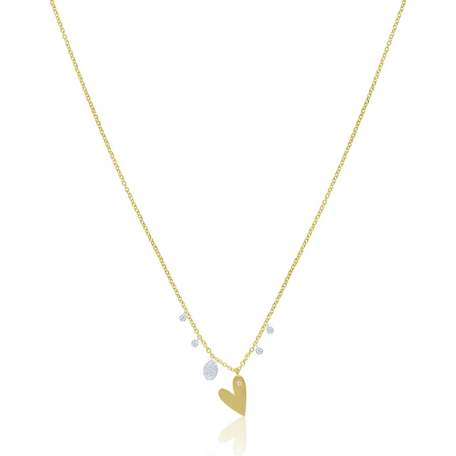 Necklaces Ritani | Meira T 14Kt Gold 0.15 Ctw Brushed Gold Heart Neckkace