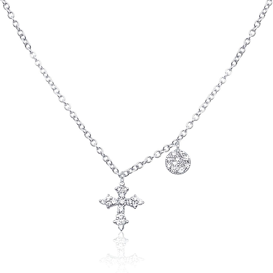 Necklaces Ritani | Meira T 14Kt Gold 0.12 Ctw Dainty Diamond Cross Charm Necklace