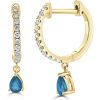 Earrings Ritani | 14Kt Gold 0.58 Ctw Blue Topaz & Diamond Dangle Huggie Earrings