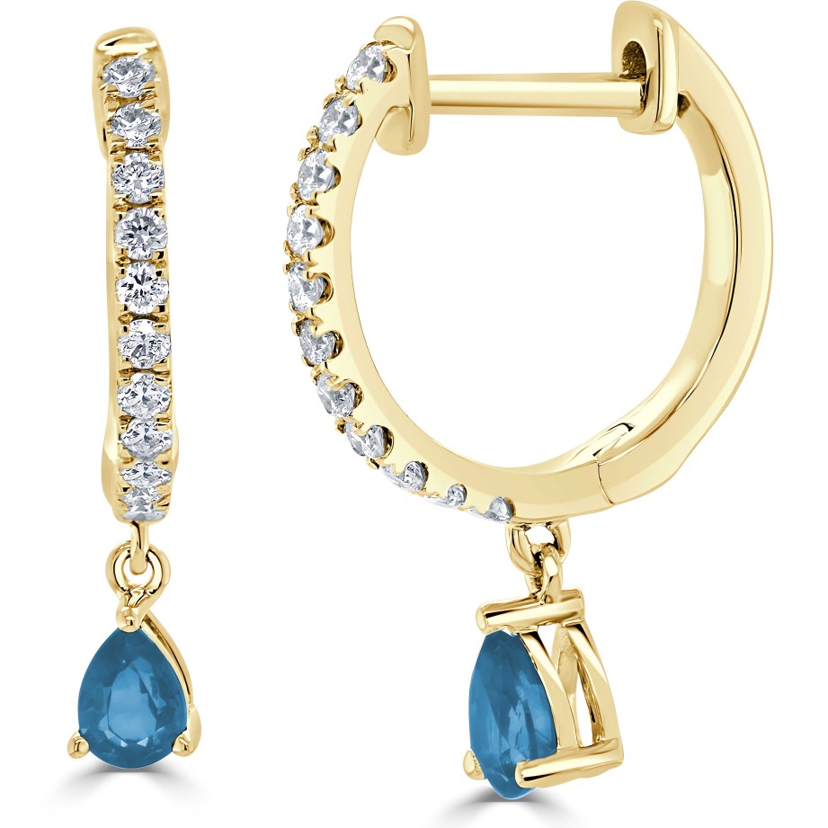 Earrings Ritani | 14Kt Gold 0.58 Ctw Blue Topaz & Diamond Dangle Huggie Earrings