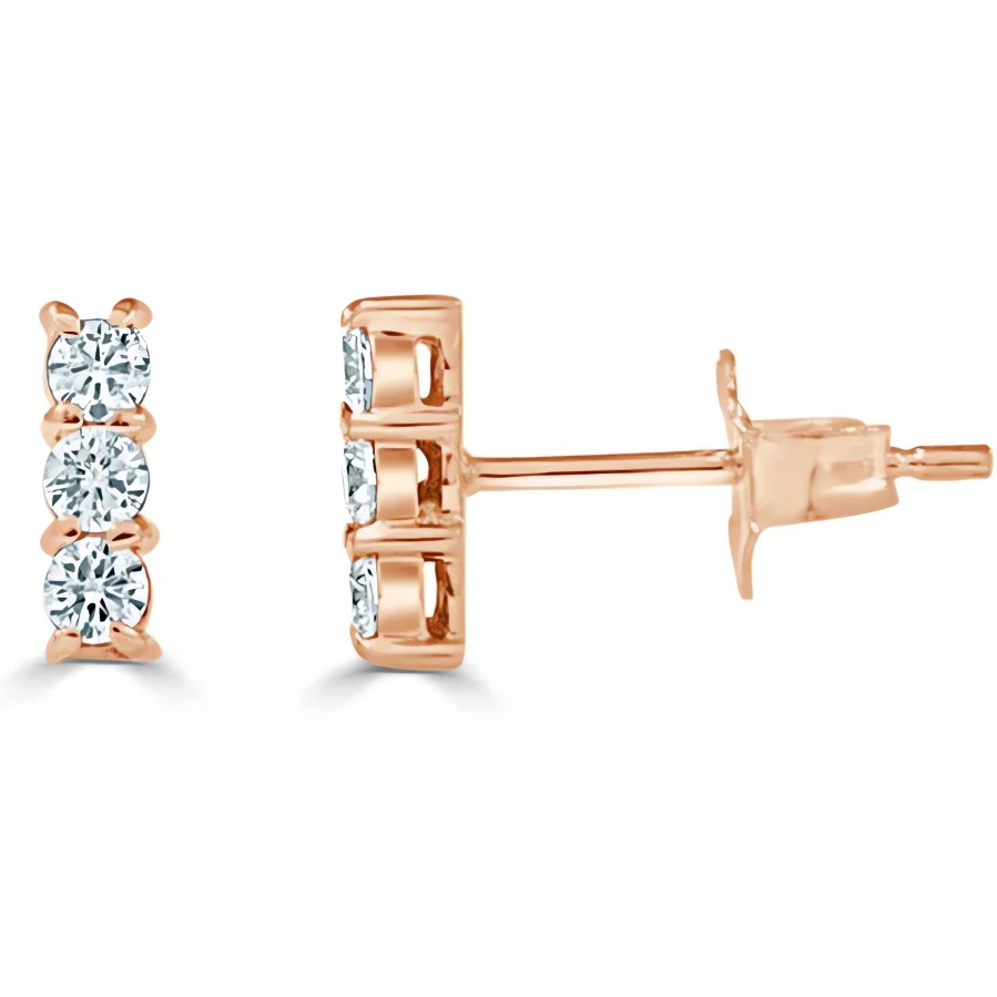 Earrings Ritani | 14Kt Gold 0.25 Ctw Three Stone Diamond Bar Earrings