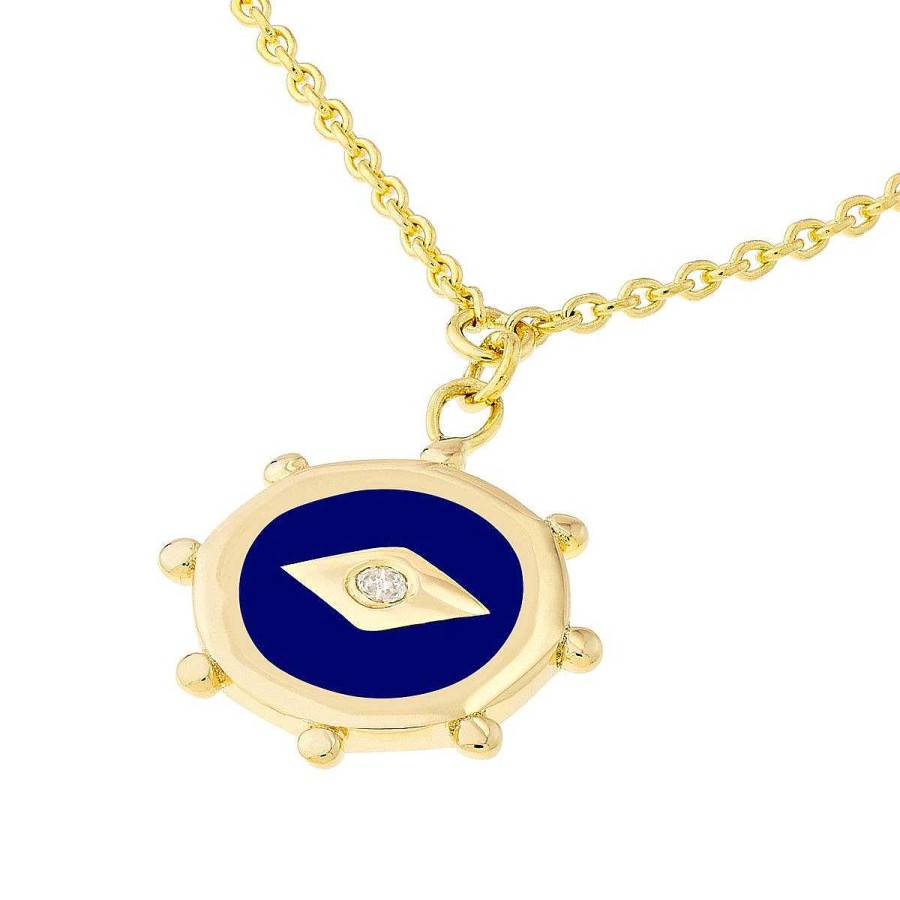 Necklaces Ritani | 14Kt Gold 0.01 Ctw Diamond & Navy Blue Enamel Evil Eye Medallion Necklace