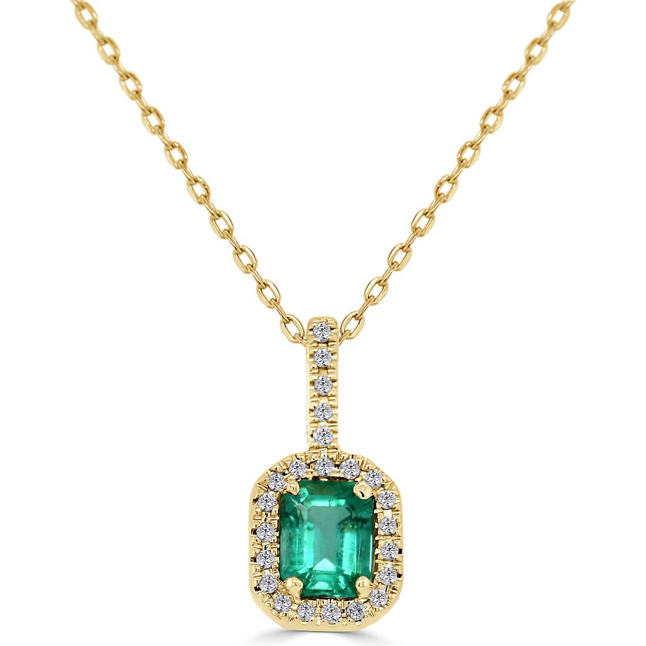 Necklaces Ritani | 14Kt Gold 0.66 Ctw Emerald & Diamond Octagon Halo Pendant