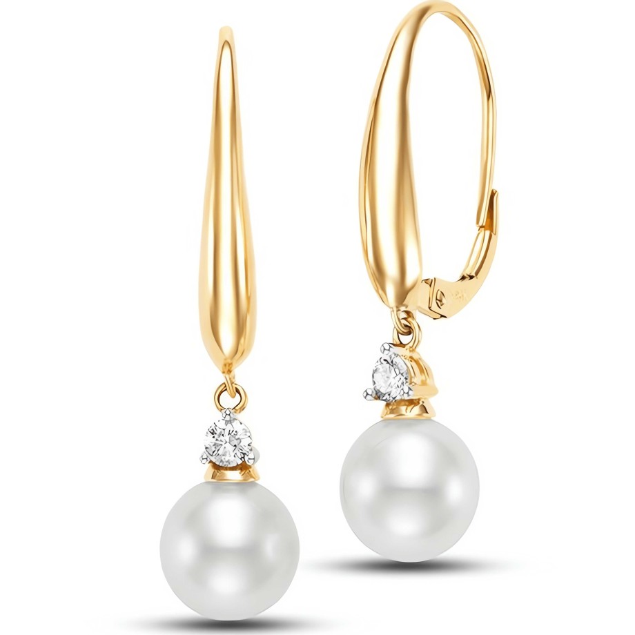 Earrings Ritani | 14Kt Gold 0.13 Ctw Freshwater Pearl Drop Earrings