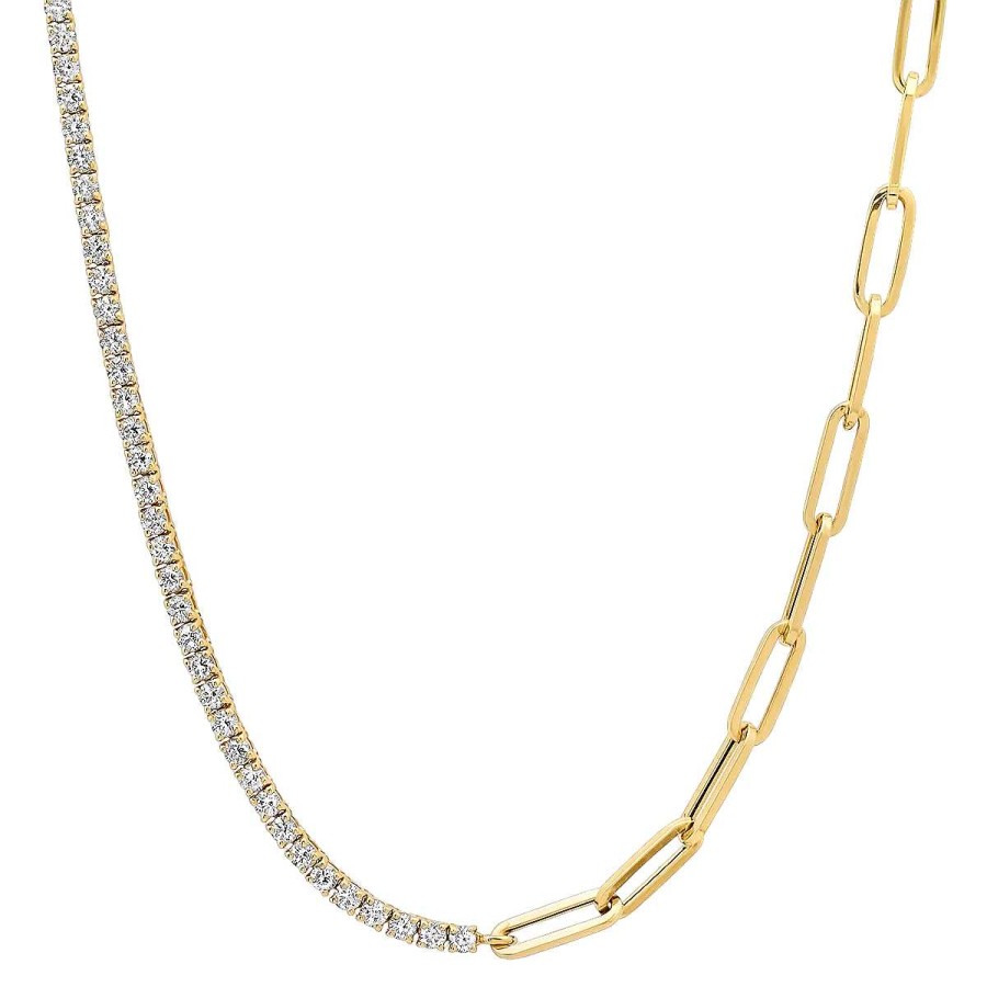 Necklaces Ritani | 14Kt Yellow Gold 4.20 Ctw Lab Diamond Paper Clip Tennis Necklace