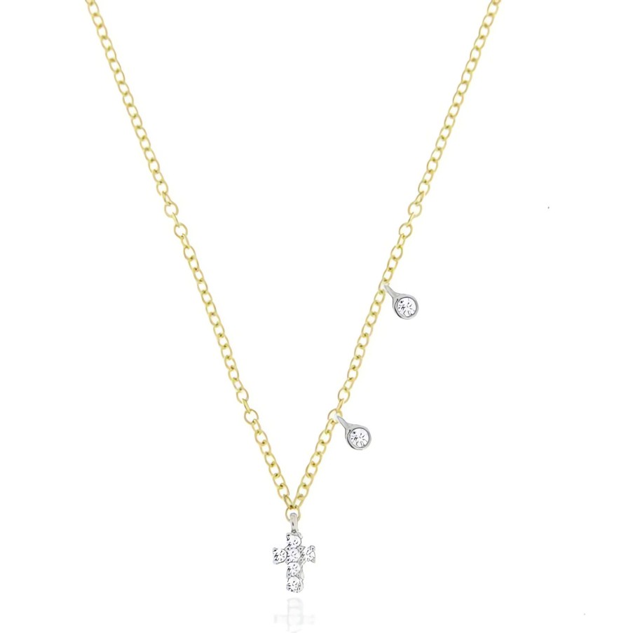 Necklaces Ritani | Meira T 14Kt Gold 0.02 Ctw Dainty Cross And Bezel Diamond Necklace