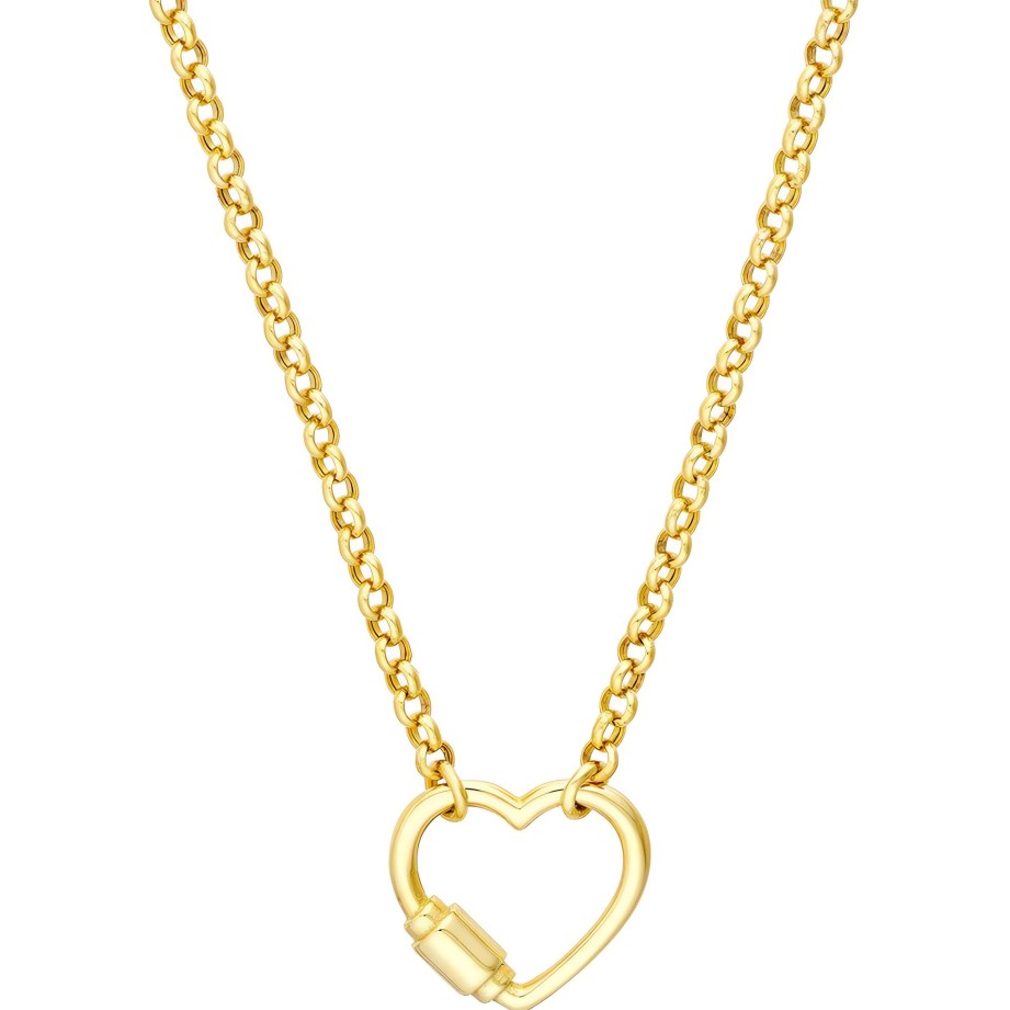 Necklaces Ritani | 14Kt Yellow Gold Faux Carabiner Heart On Rolo Necklace