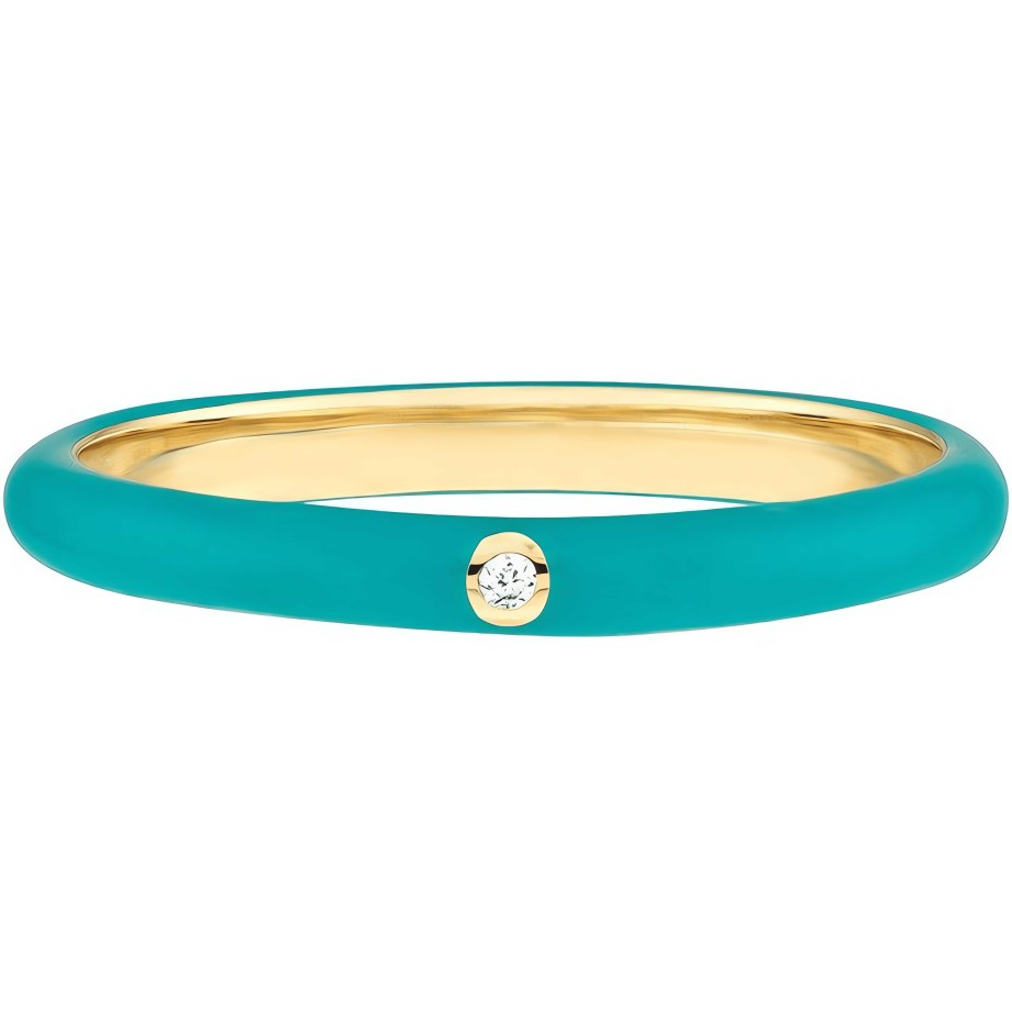 Rings Ritani | 14Kt Gold 0.02 Ctw Turquoise Enamel Ring With Diamond Bezel