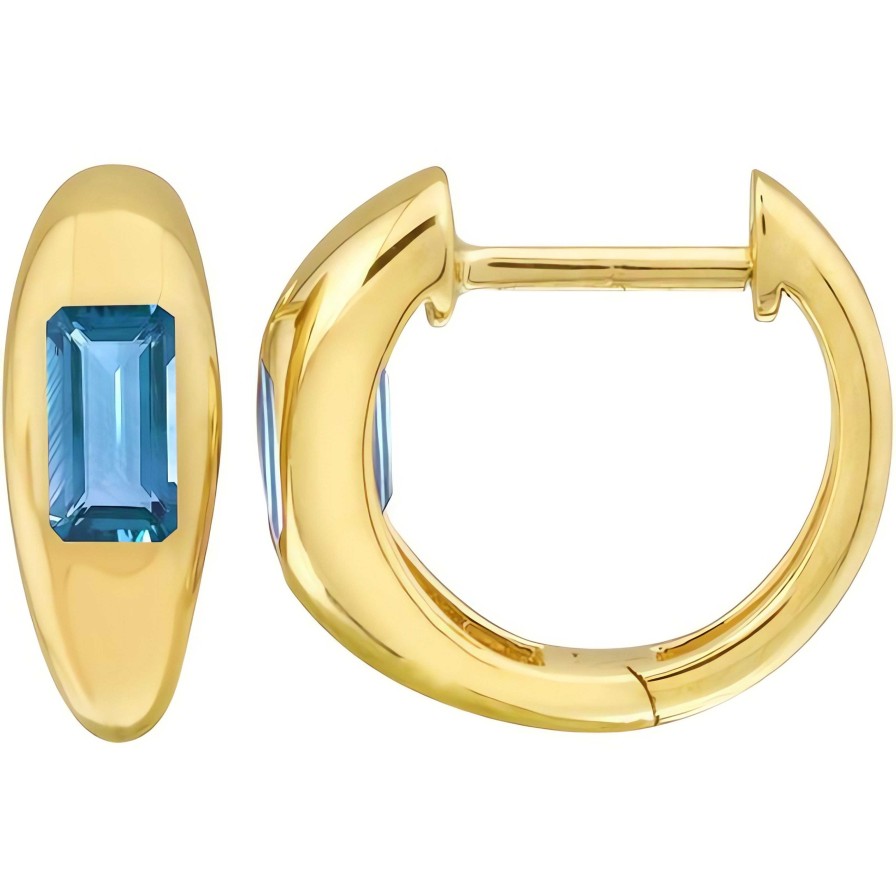 Earrings Ritani | 14Kt Yellow Gold 0.68 Ctw Blue Topaz Huggie Earrings