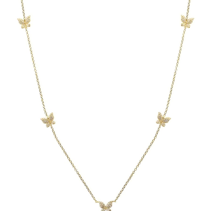 Necklaces Ritani | 14Kt Yellow Gold 0.23 Ctw Diamond Butterfly Station Necklace