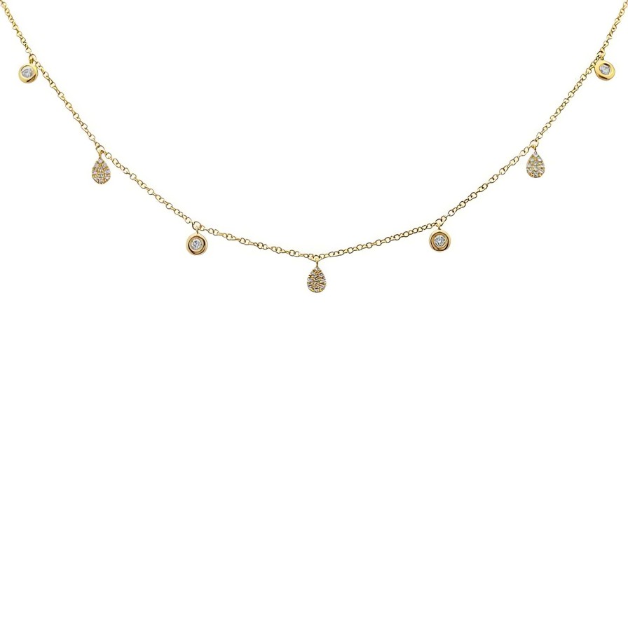 Necklaces Ritani | 14Kt Yellow Gold 0.18 Ctw Diamond Drop Station Necklace