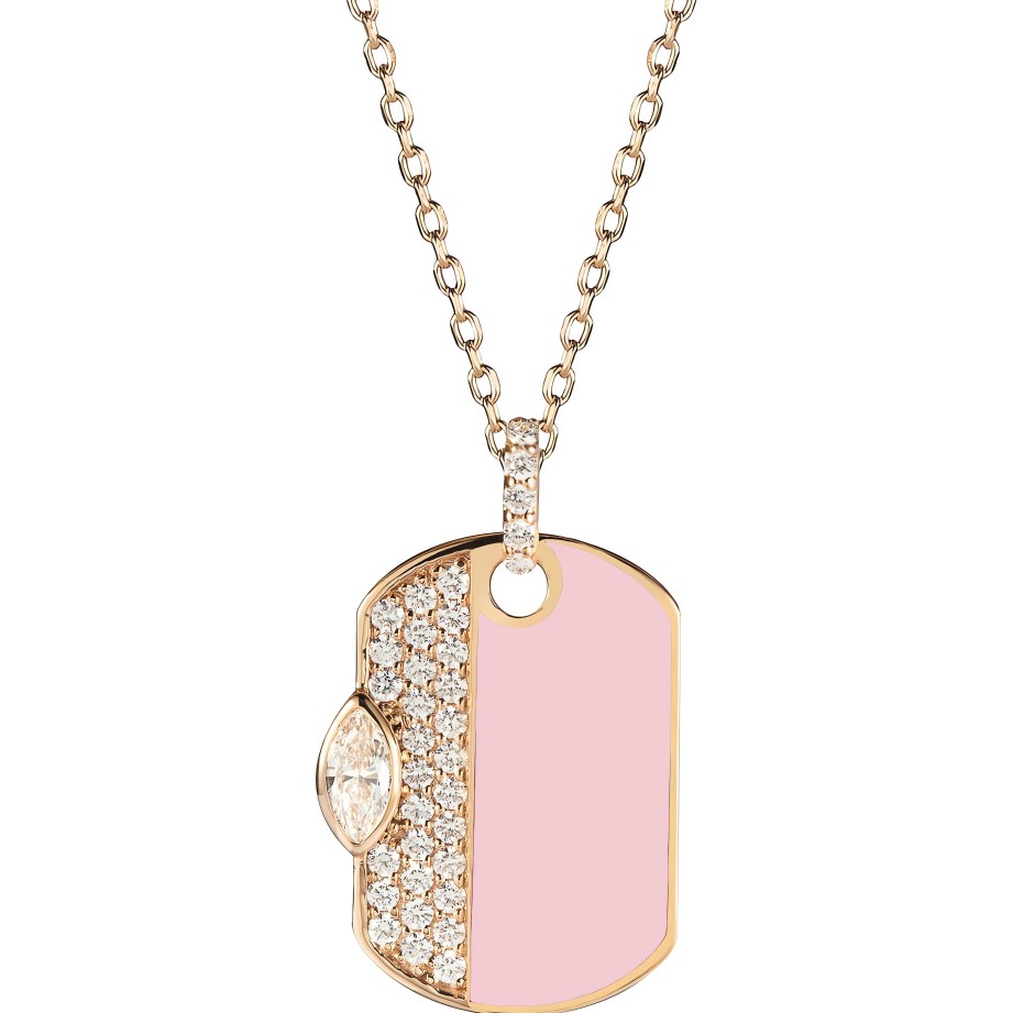 Necklaces Ritani | 18Kt Rose Gold 0.51 Ctw Pink Enamel Diamond Dog Tag Necklace