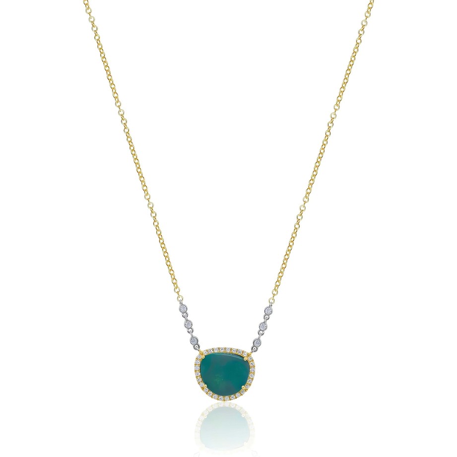 Necklaces Ritani | Meira T 14Kt Gold 0.24 Ctw Diamond Bezel And Opal Necklace