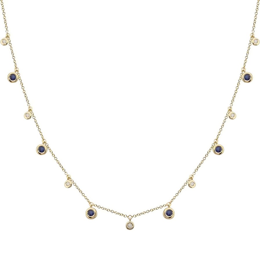 Necklaces Ritani | 14Kt Yellow Gold 0.57 Ctw Diamond & Sapphire Dangle Station Necklace