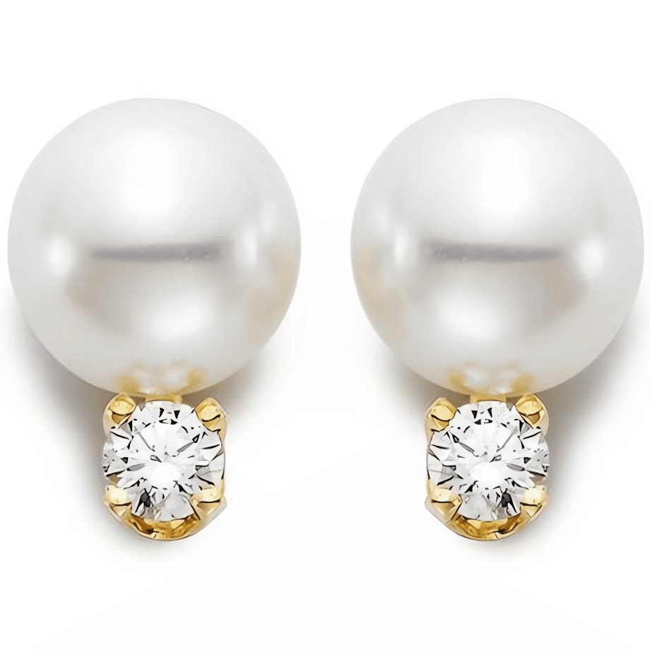 Earrings Ritani | 18Kt Gold 0.20 Ctw Akoya Cultured Pearl And Diamond Stud Earrings (7Mm)