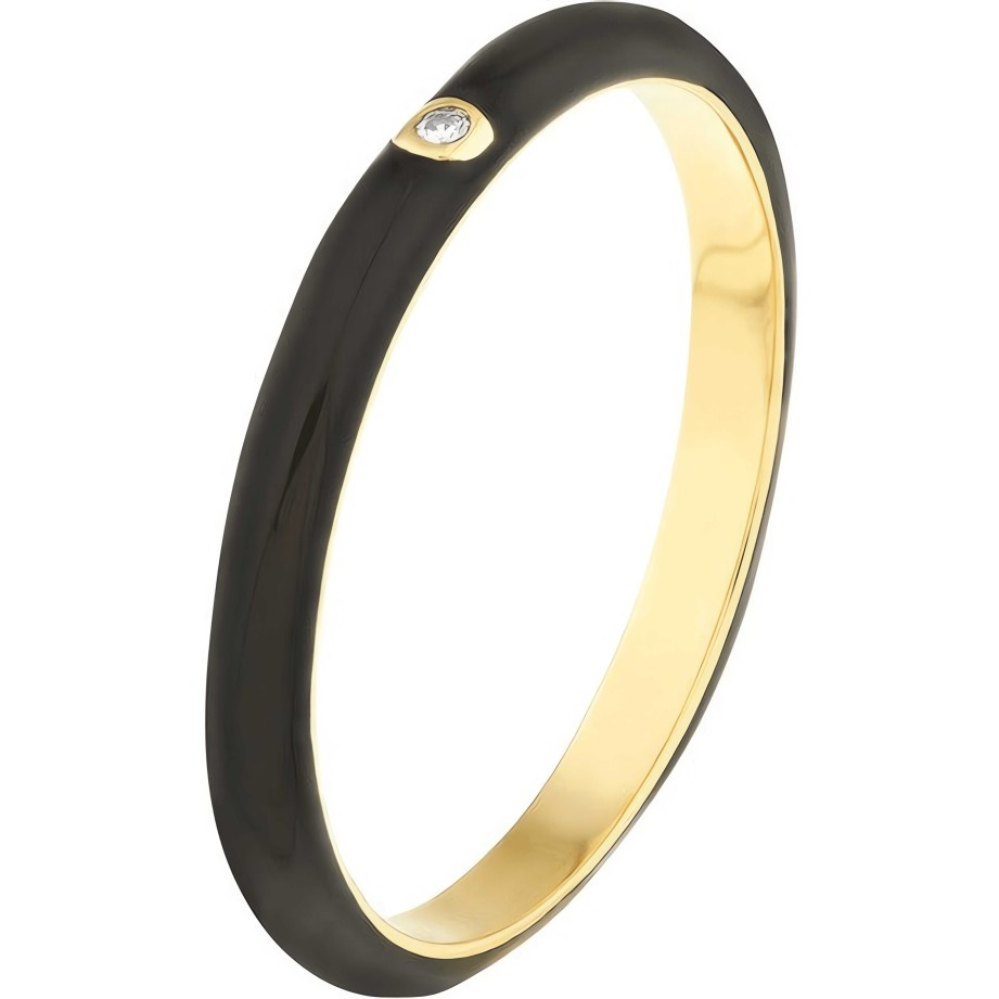 Rings Ritani | 14Kt Gold 0.02 Ctw Black Enamel Ring With Diamond Bezel