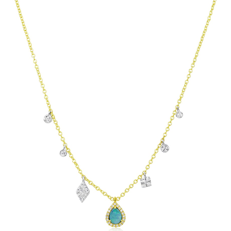 Necklaces Ritani | Meira T 14Kt Gold 0.11 Ctw Dainty Opal And Diamond Charms Necklace