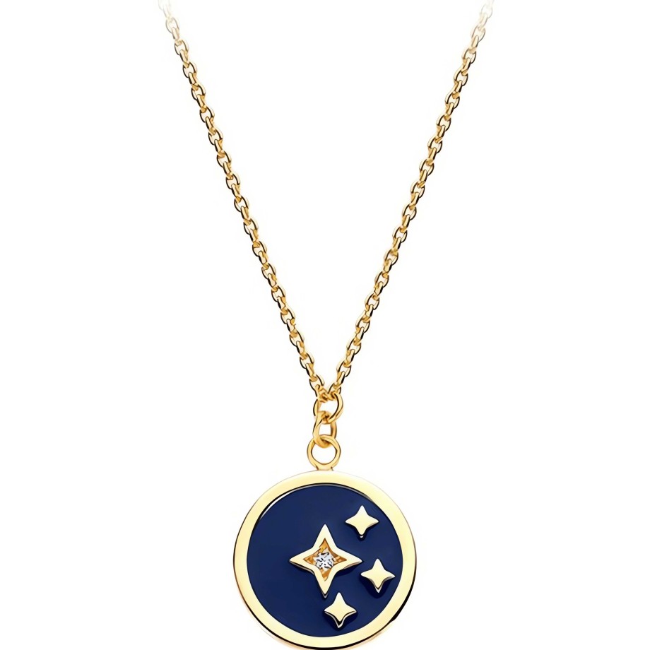 Necklaces Ritani | 14Kt Gold 0.01 Ctw Diamond & Blue Enamel Celestial Medallion