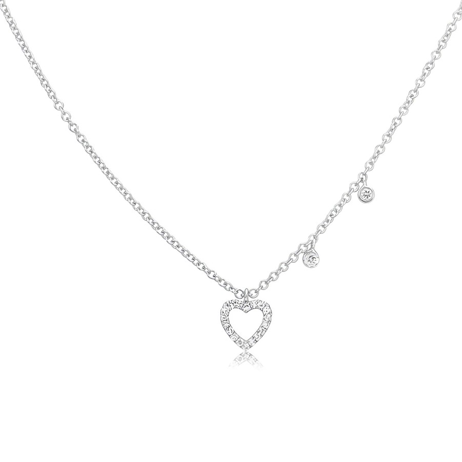 Necklaces Ritani | Meira T 14Kt Gold 0.07 Ctw Dainty White Gold Heart Necklace