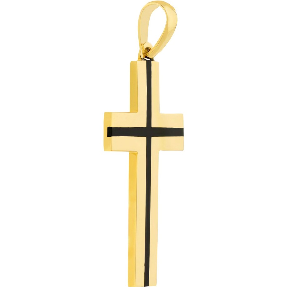 Men'S Jewelry Ritani | Men'S 14Kt Gold Fancy Black Enamel Cross Pendant