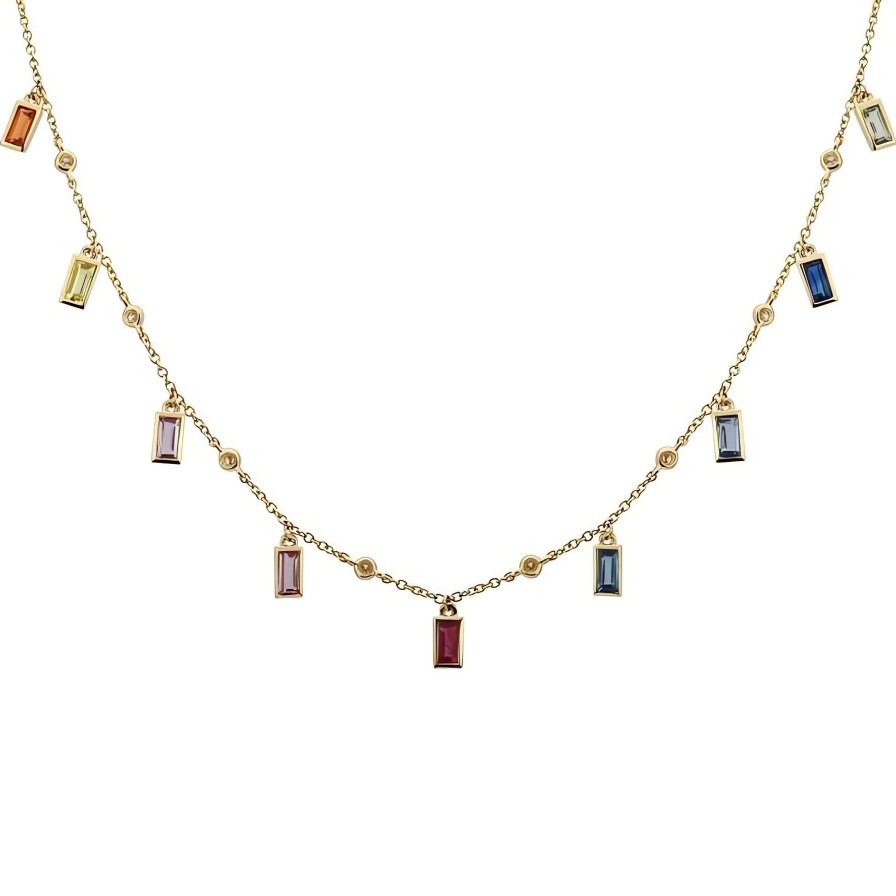 Necklaces Ritani | 14Kt Yellow Gold 1.33 Ctw Diamond & Multi-Colored Sapphire Dangle Station Necklace