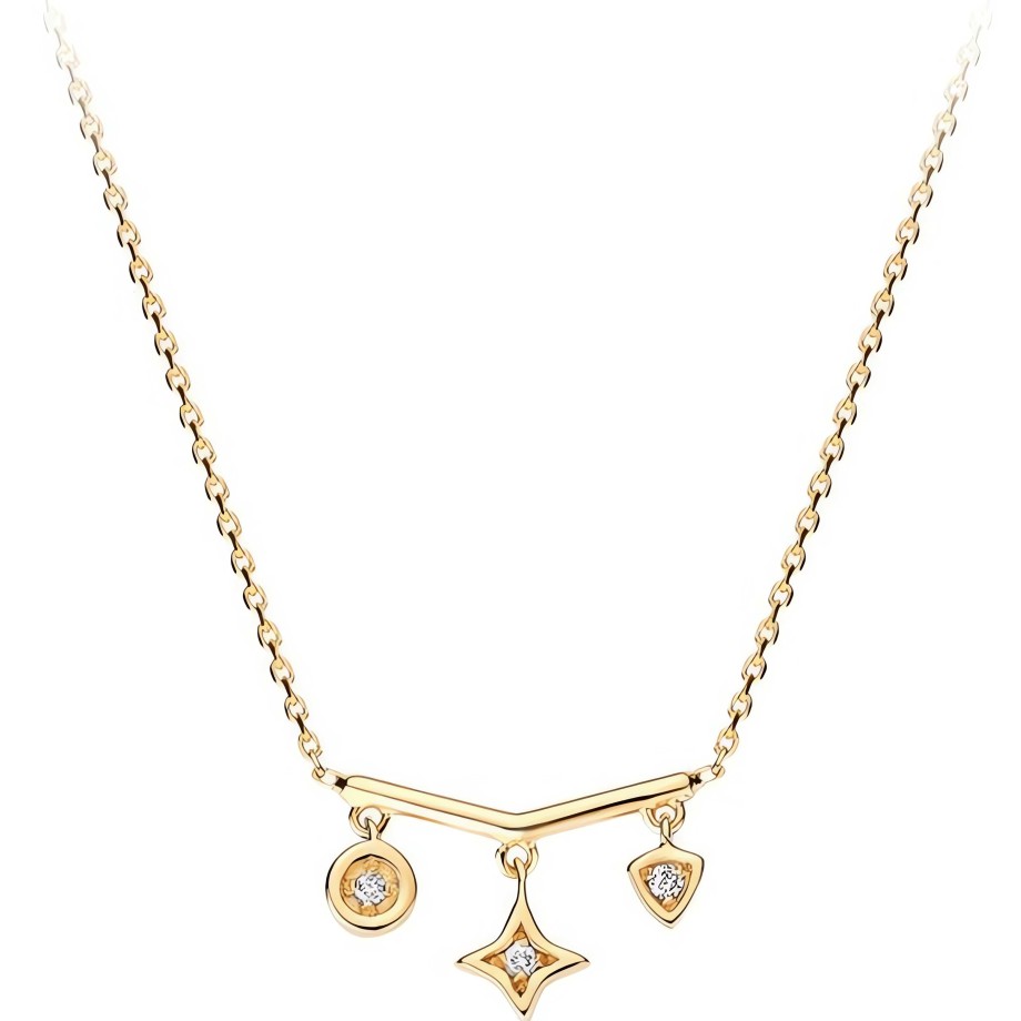 Necklaces Ritani | 14Kt Gold 0.04 Ctw Chevron Necklace With Mixed Bezel Diamond Drops