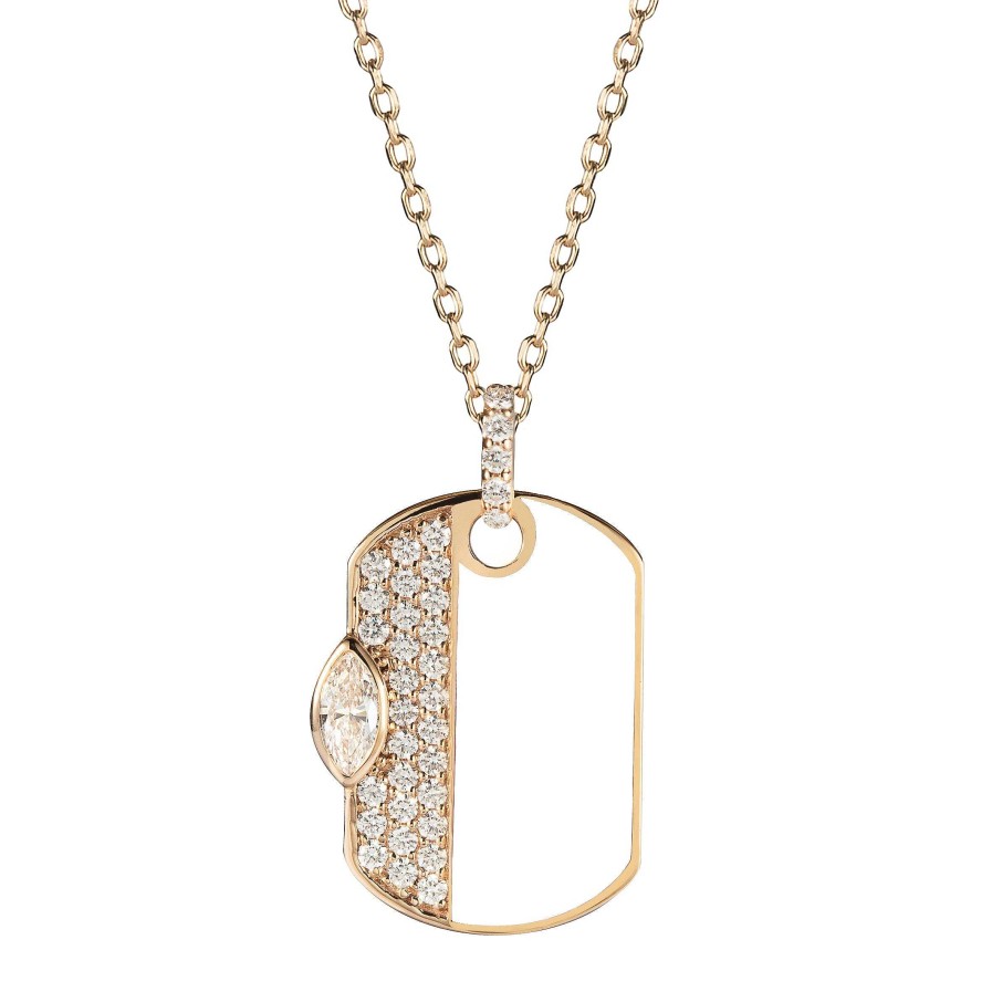 Necklaces Ritani | 18Kt Rose Gold 0.51 Ctw White Enamel Diamond Dog Tag Necklace