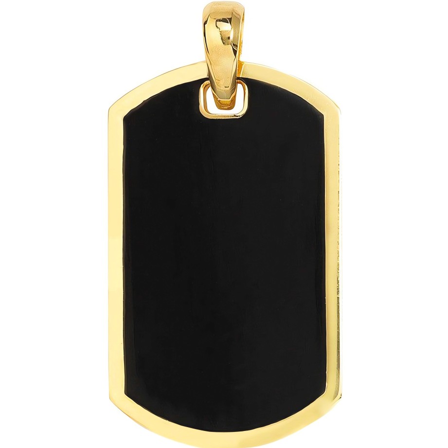 Men'S Jewelry Ritani | Men'S 14Kt Gold Fancy Black Enamel Dog Tag With Border Pendant