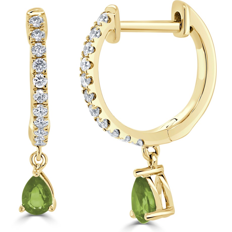 Earrings Ritani | 14Kt Gold 0.52 Ctw Peridot & Diamond Dangle Huggie Earrings