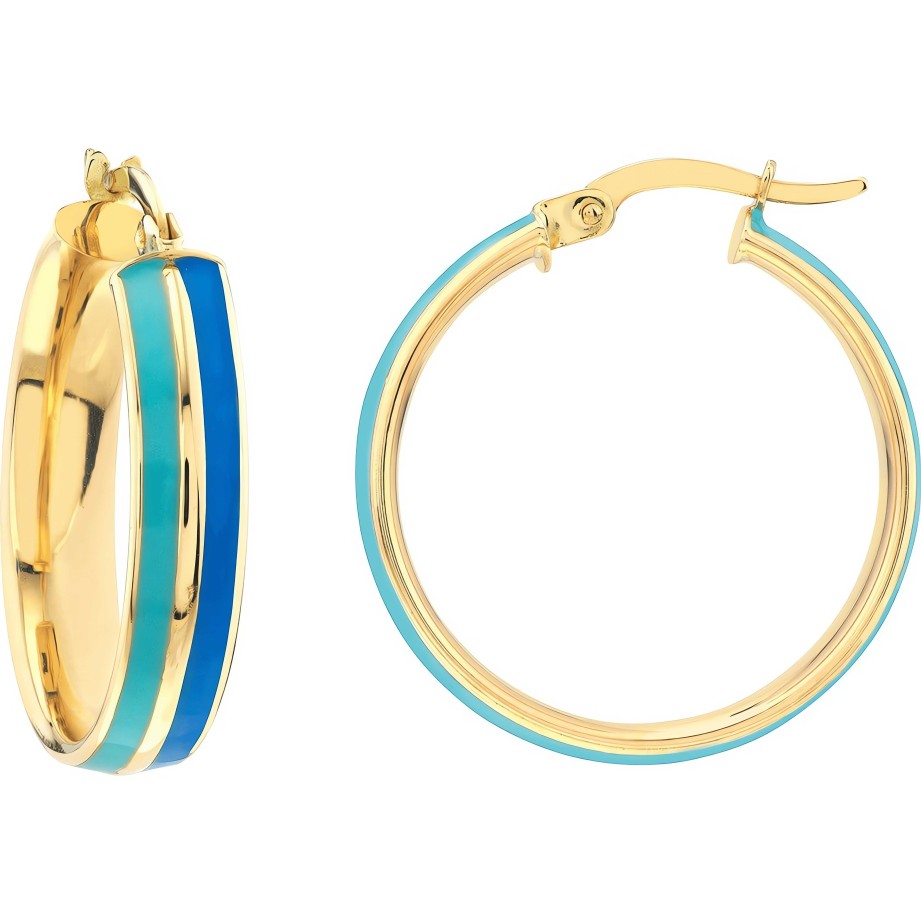 Earrings Ritani | 14Kt Gold 20X4Mm Turquoise And Baby Blue Enamel Round Hoops