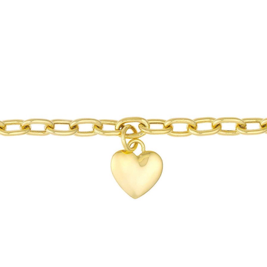 Bracelets Ritani | 14Kt Yellow Gold Oval Rolo Heart Charm Bracelet