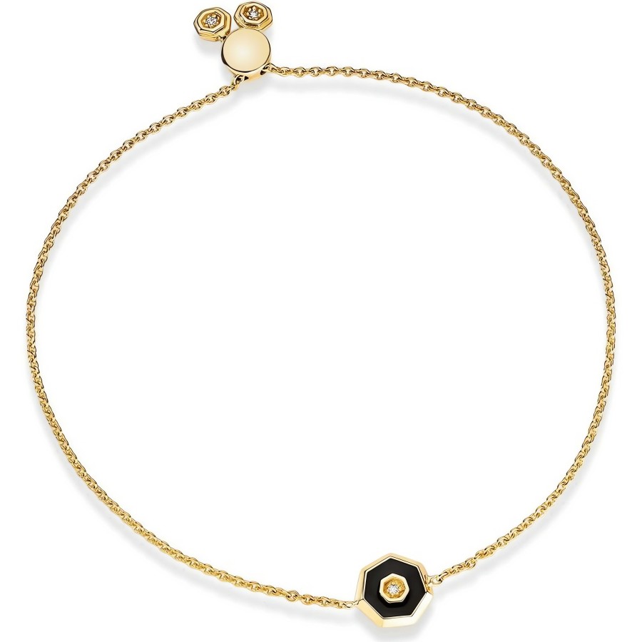 Bracelets Ritani | 14Kt Gold 0.01 Ctw Diamond & Black Enamel Heptagon Bolo Bracelet