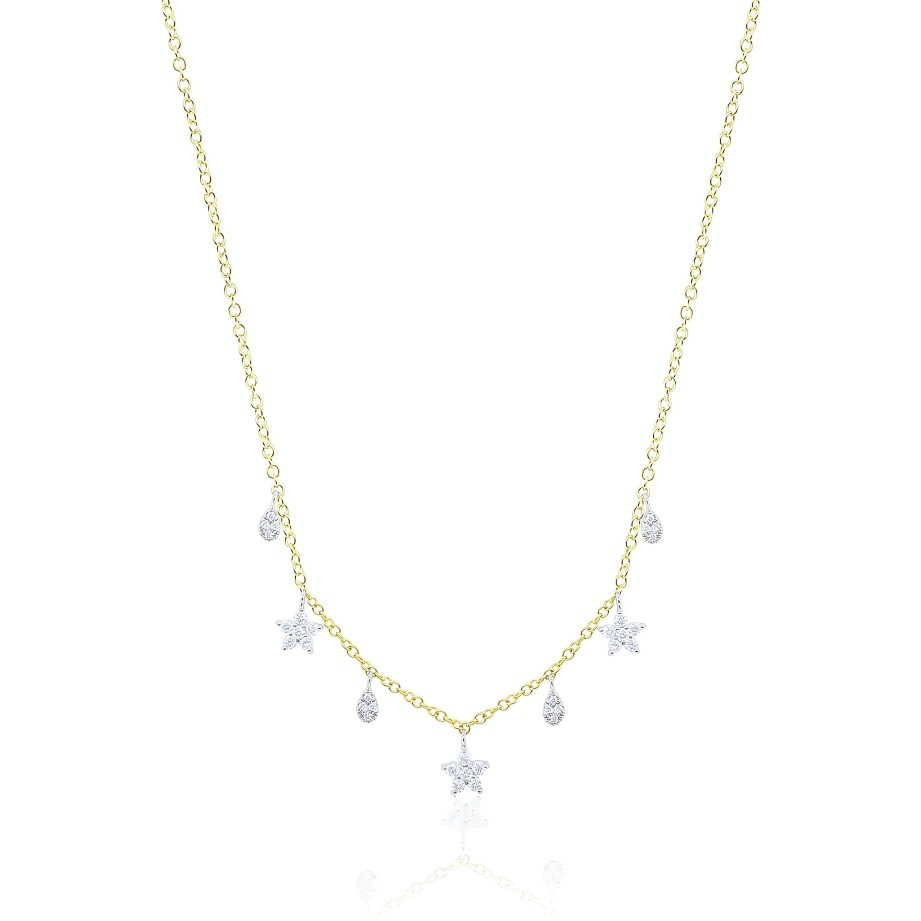 Necklaces Ritani | Meira T 14Kt Gold 0.22 Ctw Dainty Diamond Flower Charm Necklace