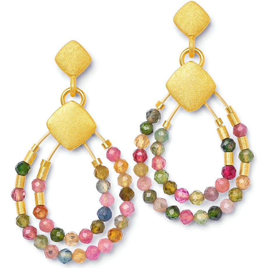 Earrings Ritani | 24Kt Gold Plated Colorful Teardrop Tourmaline Earrings