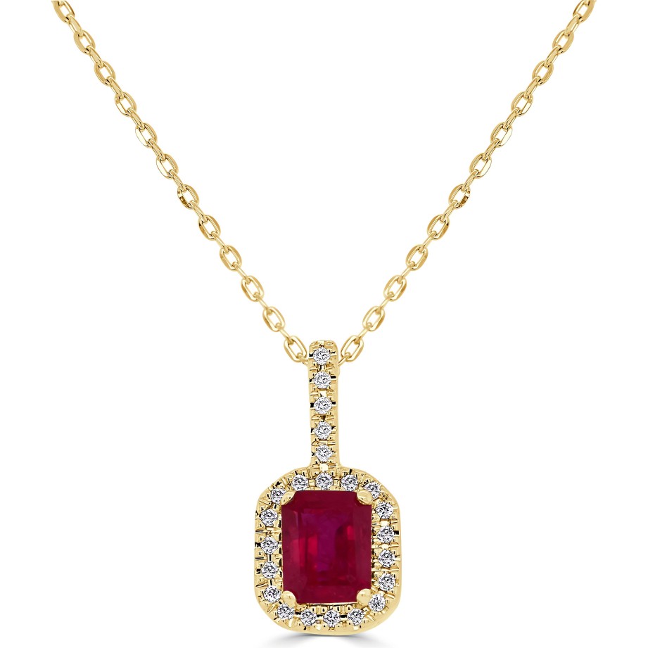 Necklaces Ritani | 14Kt Gold 0.71 Ctw Ruby & Diamond Octagon Halo Pendant